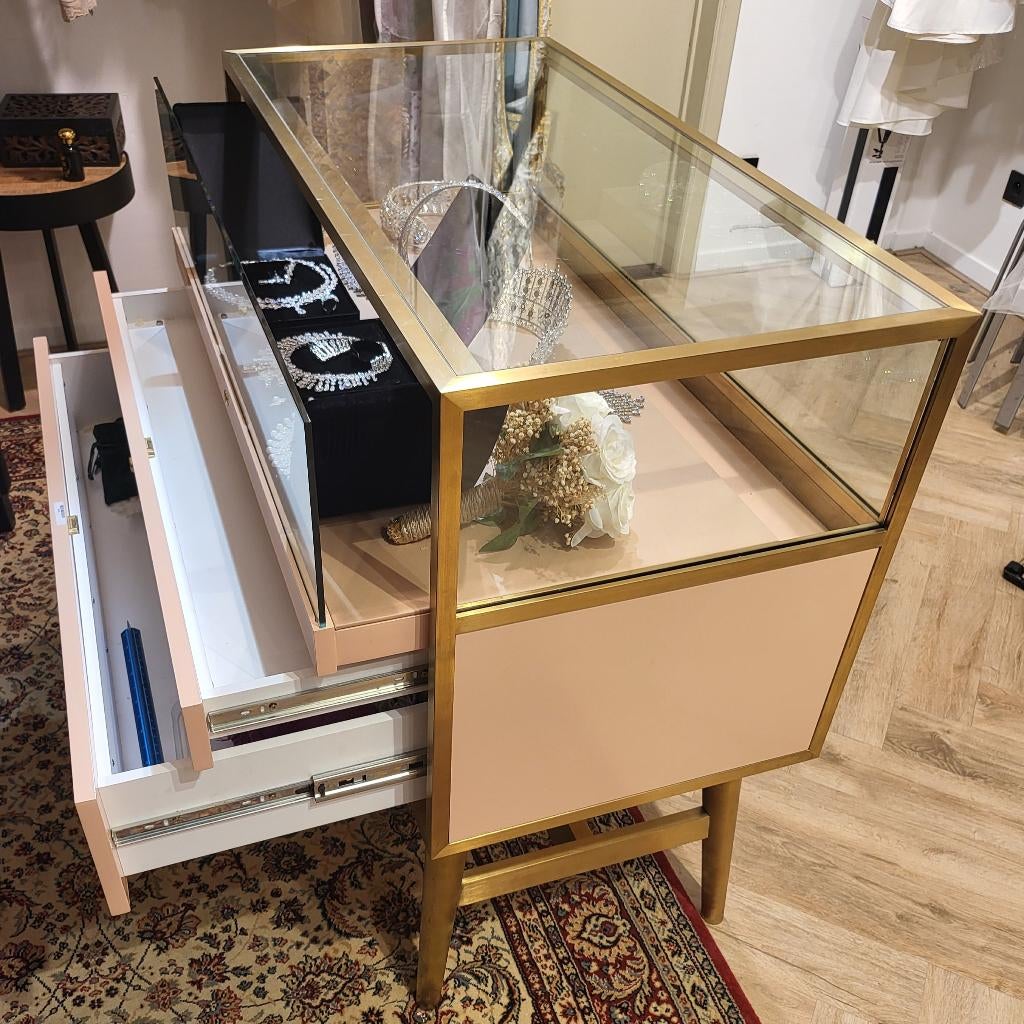 Design vitrinekast,Toonbank,Tafelvitrine 100x100x50+verlicht, Design, Zo goed als nieuw, Glas, Minder dan 100 cm