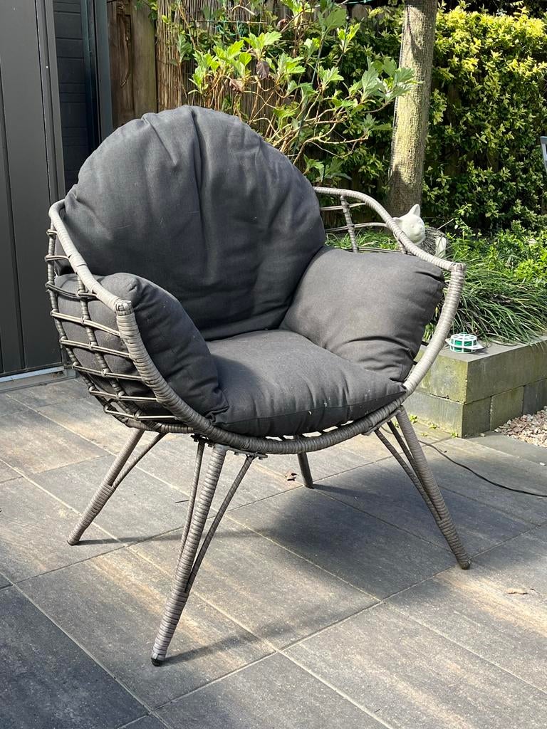 Comfortabele Half Ei Tuinstoel met Kussen, Ophalen, Gebruikt, Wicker