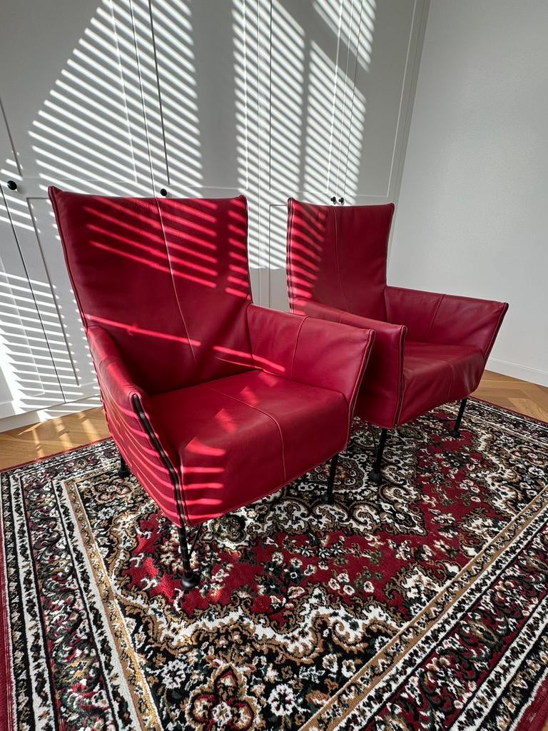 2x Montis CHARLY design fauteuils rood leder, Huis en Inrichting, Ophalen, Zo goed als nieuw, 75 tot 100 cm, 50 tot 75 cm