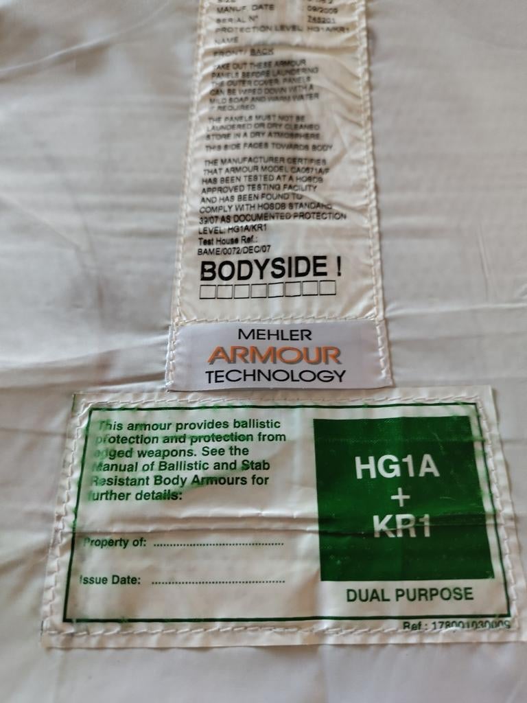 Ballistische inlage steekwerend, Verzamelen, Militaria | Algemeen, Overige soorten, Kleding of Schoenen, Engeland, Ophalen of Verzenden