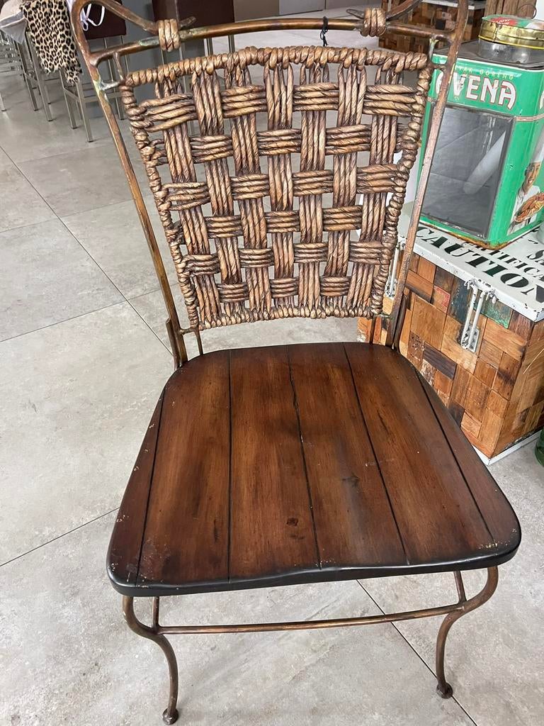 Prachtig gietijzeren stoel met houten zitting en bananen bla, Huis en Inrichting, Stoelen, Ophalen, Zwart, Eén