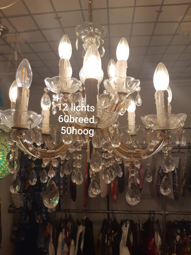 Prachtige 12-lichts kroonluchter, Ophalen of Verzenden, Gebruikt, Glas, Klassiek, Kristal, Barok