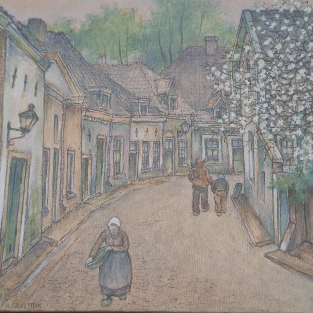 Arent Harmen Saaltink aquarel tekening dorp, Ophalen