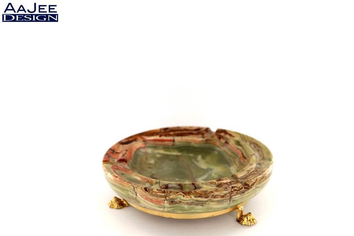 Onyx asbak op leeuwenpoten – "Faux koper", Verzamelen, Rookartikelen, Aanstekers en Luciferdoosjes, Gebruikt, Asbak, Ophalen of Verzenden