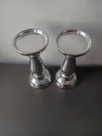 Mooie set van twee zilverkleurige kaarsenhouders, Gebruikt, Overige kleuren, Ophalen of Verzenden, Metaal