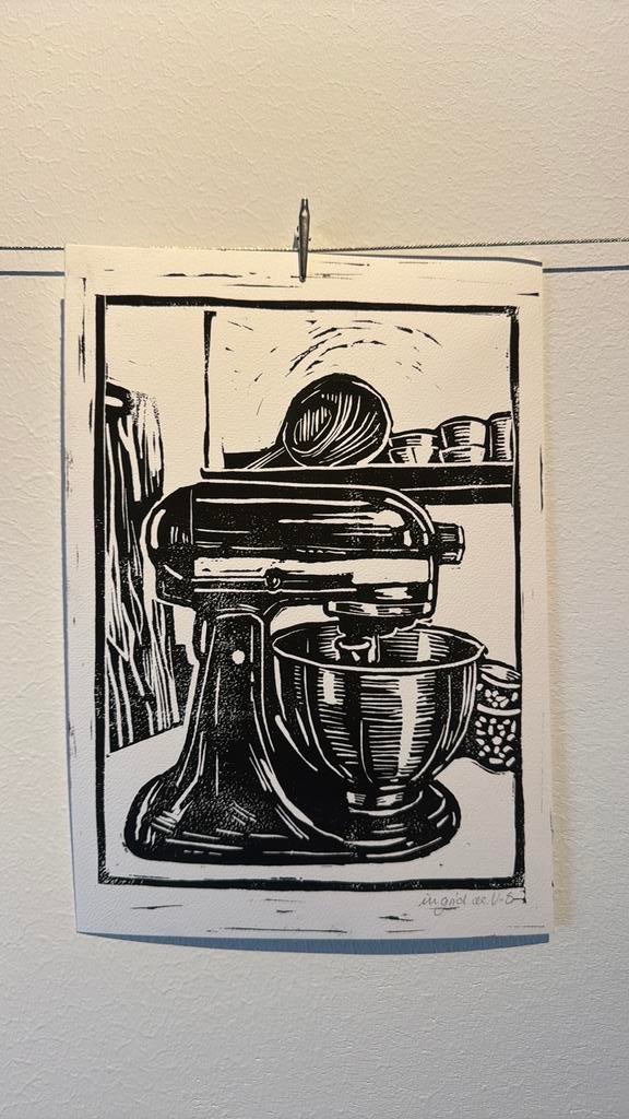 Linosnede afdruk “ keukenmachine”, Ophalen of Verzenden