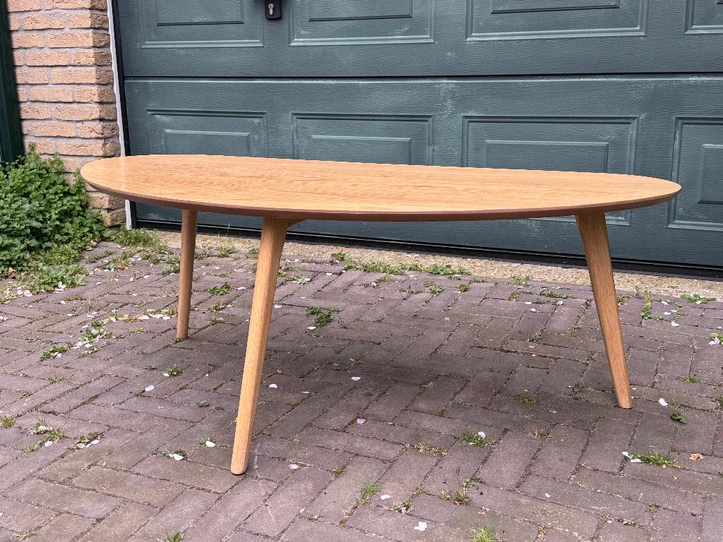 Japandi salontafel eikenhout organische vorm, Huis en Inrichting, Tafels | Salontafels, Ophalen, 100 tot 150 cm, Eikenhout, 50 tot 100 cm