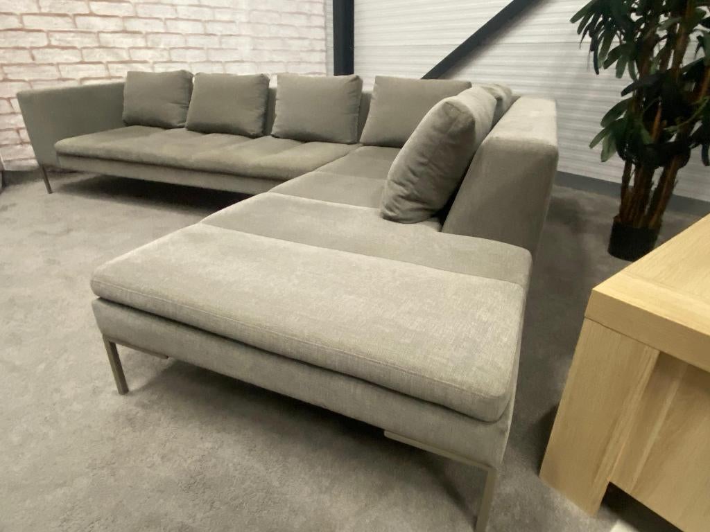 Montel Taupe Stoffen Hoekbank-Gratis Levering NL, Hoekbank, 75 tot 100 cm, Ophalen of Verzenden, Zo goed als nieuw