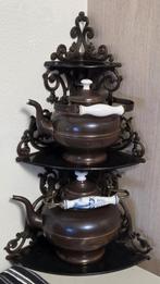 Antieke theeketelset met gietijzeren hoekrek., Ophalen