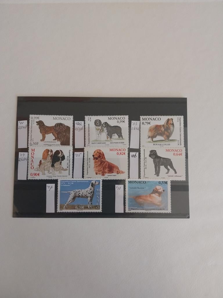 Monaco honden uit euro periode 2001-2011 postfris, Ophalen of Verzenden, Dier of Natuur