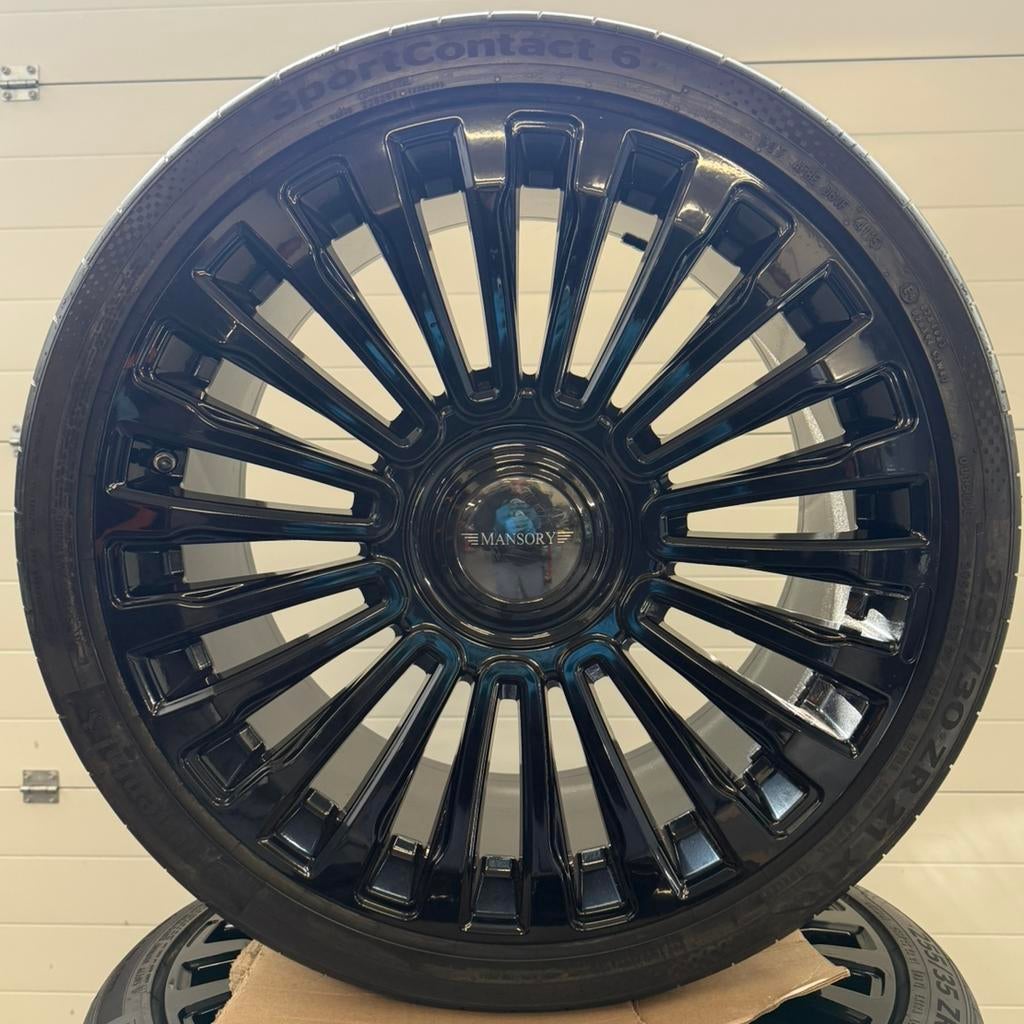 Mansory Black on Black velgen 21 inch – Breedset continental, Ophalen, Gebruikt, 255 mm, Banden en Velgen