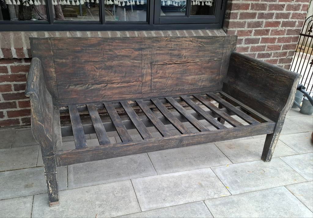 Zware degelijke hardhouten lounge, tuinbank  uit India., Ophalen, Hout