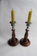 Twee antieke Engelse mahoniehouten kandelaars c.1920, Ophalen of Verzenden