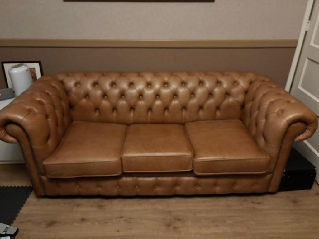 Prachtige klassieke lederen chesterfield 3 zits slaapbank, Ophalen, Driepersoons, Zo goed als nieuw, Rechte bank