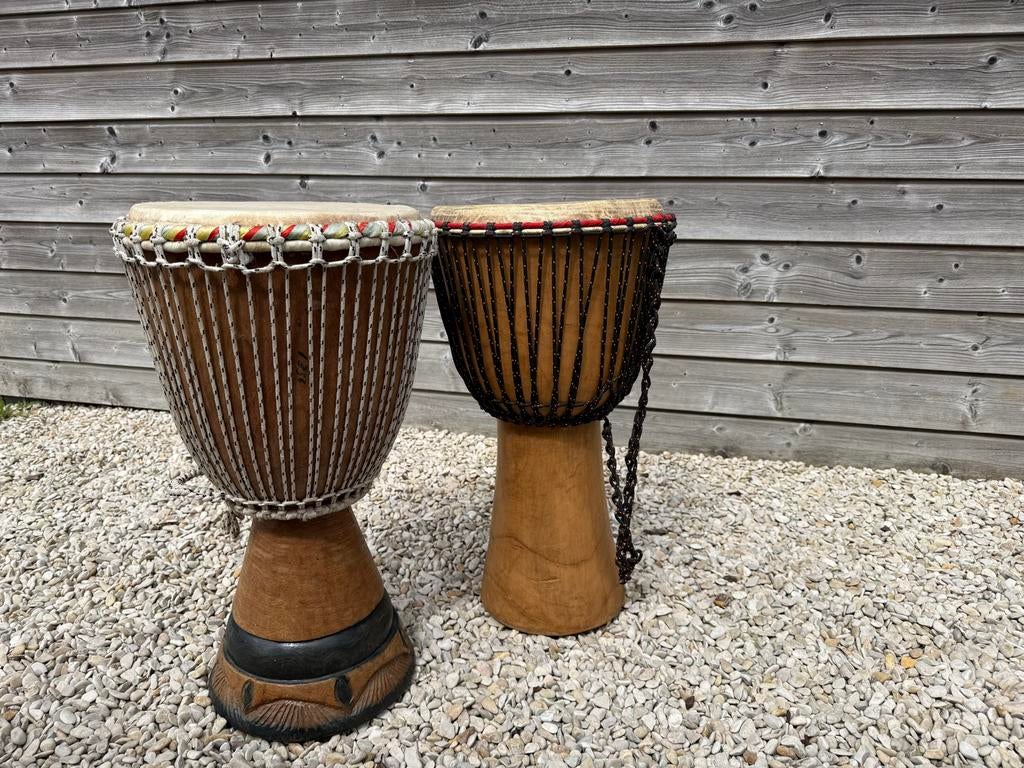 Set van 2 Djembe Trommels - Handgemaakt, Muziek en Instrumenten, Percussie, Ophalen, Gebruikt, Trommel