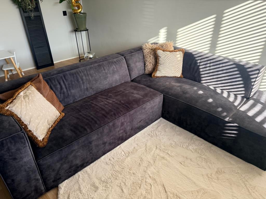 Luxe Velvet hoekbank Memphis antraciet rechts, Ophalen, Zo goed als nieuw