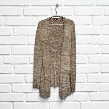 M&S Mode Vest Maat M Beige Goud Open Lang Gebreid beschikbaar voor biedingen