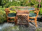 Rotan set tafel + 2 stoelen - nieuwe bekleding!, Antiek en Kunst, Ophalen