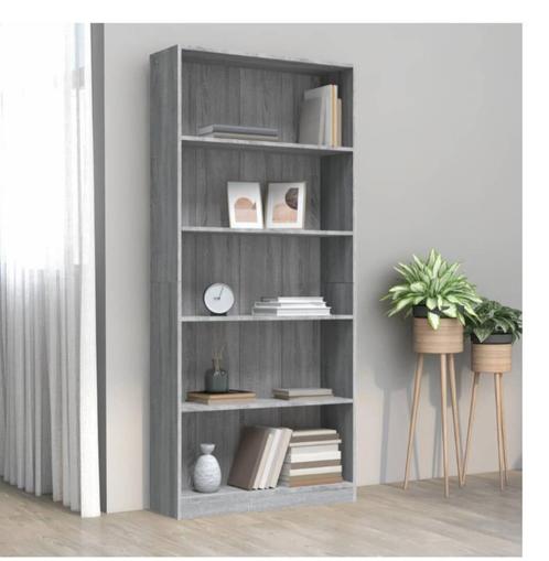 Boekenkast 80x24x175 cm bewerkt hout grijs sonoma eikenkleur, Huis en Inrichting, Kasten | Boekenkasten, Nieuw, 50 tot 100 cm