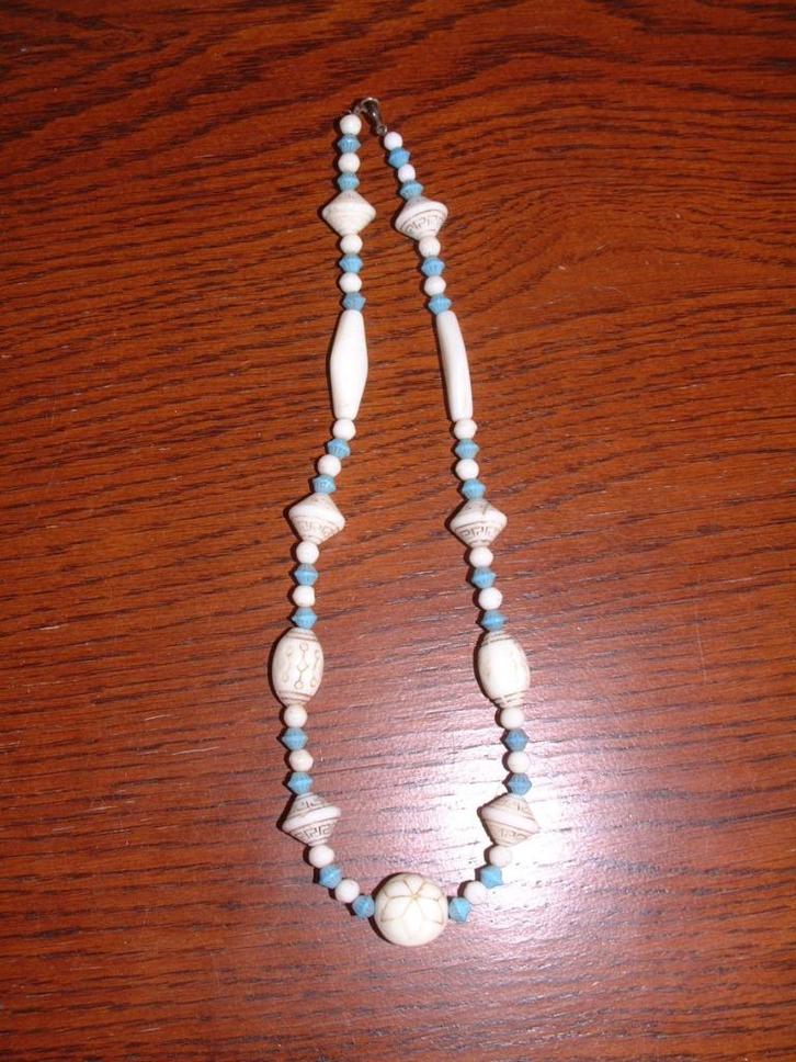 Bijzonder antiek kralen snoer ketting blauw wit porselein, Sieraden, Tassen en Uiterlijk, Antieke sieraden, Ketting, Overige materialen