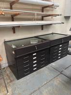 Vintage ladekasten met vitrine (2x), Huis en Inrichting, Kasten | Ladekasten, Ophalen, Gebruikt, 5 laden of meer, 50 tot 100 cm