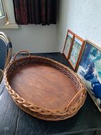 Ovale houten dienblad met rieten rand, Ophalen of Verzenden, Gebruikt, Ovaal, Hout