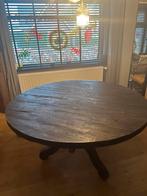 Landelijke massief houten ronde eettafel, Ophalen, Rond, Vijf personen of meer, 100 tot 150 cm