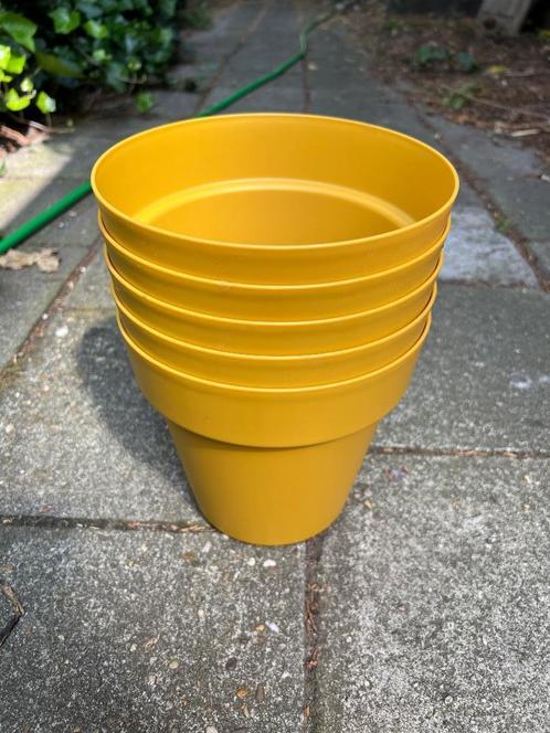 5 NIEUWE  mosterd gele bloempotten 19 cm doorsnede, Tuin en Terras, Bloempotten, Nieuw, Kunststof, Binnen, Tuin, Minder dan 40 cm