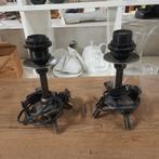 2 vintage metalen smeedijzeren tafellampen schemerlampen, Huis en Inrichting, Ophalen of Verzenden, Zo goed als nieuw, Metaal