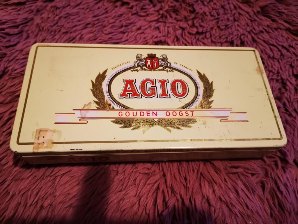 Vintage blik Agio Gouden Oogst met een scharnierende deksel, Ophalen of Verzenden, Gebruikt, Tabaksdoos of Verpakking
