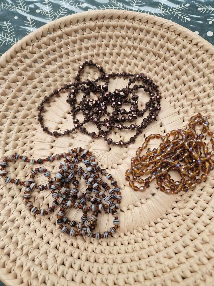 Lange vintage glaskralen kettingen, Sieraden, Tassen en Uiterlijk, Kettingen, Zo goed als nieuw, Overige materialen, Ophalen of Verzenden