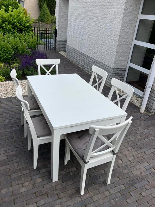Uitschuifbare eettafel 4 tot 8 personen, Huis en Inrichting, Tafels | Sidetables, Zo goed als nieuw, 75 cm of meer, 200 cm of meer