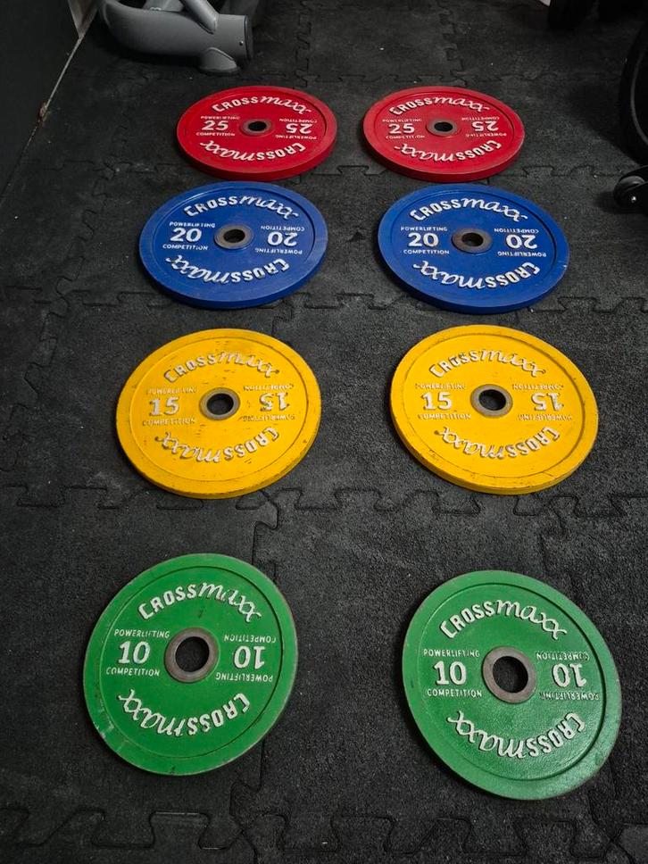Crossmaxx Gekalibreerde Halterschijven 140kg, Sport en Fitness, Fitnessmaterialen, Zo goed als nieuw, Halterschijven, Armen, Benen