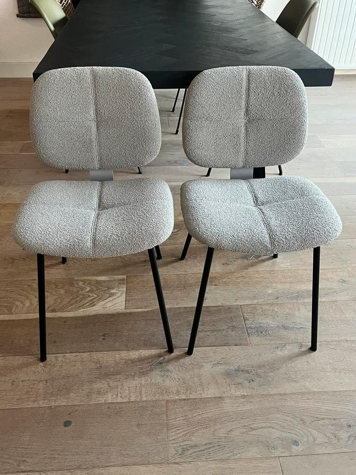 Set van 2 teddy stoelen - licht grijs / zwart - als nieuw, Huis en Inrichting, Stoelen, Zo goed als nieuw, Twee, Metaal, Stof