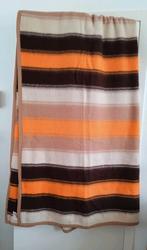 Vintage jaren70 Didas XL deken met oranje en bruine strepen, Oranje, Deken of Dekbed, Tweepersoons, Verzenden