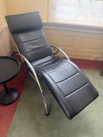 Zwarte Lederen Relaxstoel - Verstelbaar, Zwart, Leer, Ophalen of Verzenden, Zo goed als nieuw