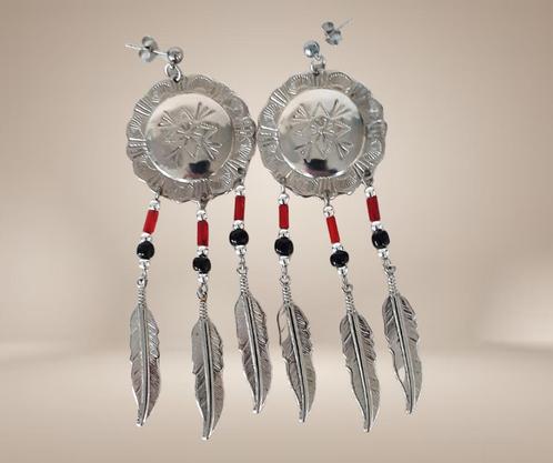 Mooie LANGE Native American stijl veren oorbellen!, Sieraden, Tassen en Uiterlijk, Oorbellen, Zo goed als nieuw, Overige materialen