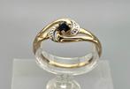 Gouden Vintage bi-color ring met edelsteen saffier. 2025/605, Blauw, ., Ophalen of Verzenden, Zo goed als nieuw