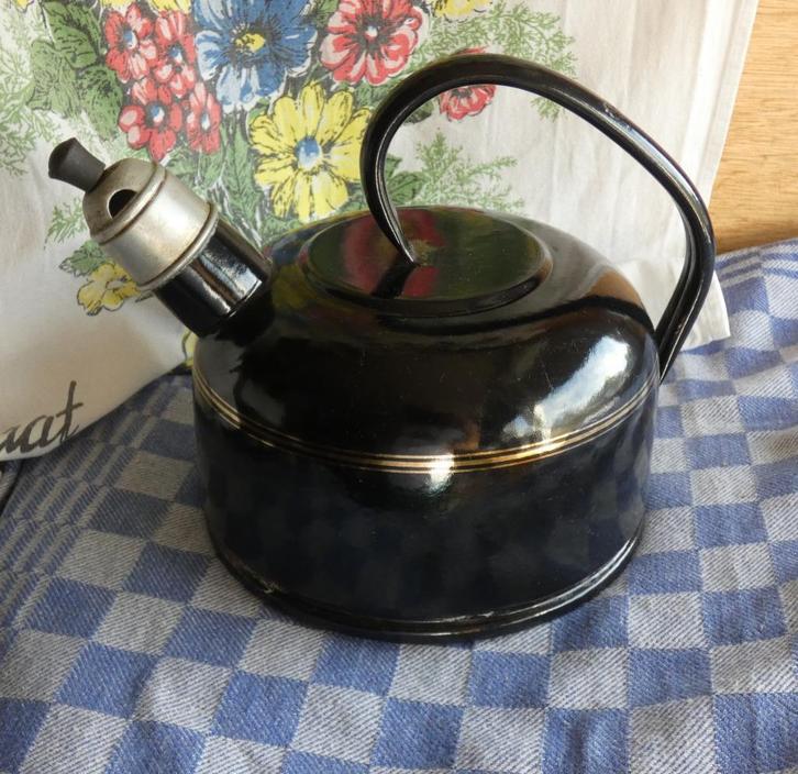 emaille fluitketel/ zwart emaille fluitketel lekvrij !, Antiek en Kunst, Antiek | Emaille, Ophalen of Verzenden