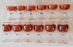 12 rode gekleurde wijnglazen drank glazen druiven blaadjes, Ophalen of Verzenden