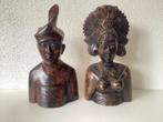 2 Hardhouten buste van een Balinees bruidspaar houtsnijwerk, Antiek en Kunst, Kunst | Beelden en Houtsnijwerken, Ophalen of Verzenden