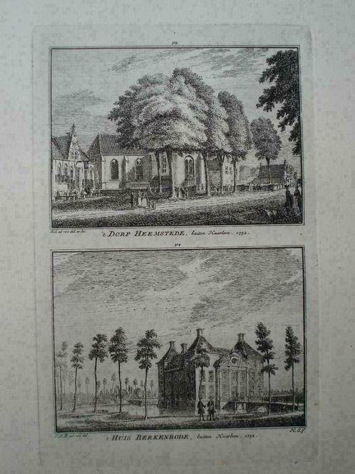 303-304 / Heemstede en  Huis Berkenrode   Kopergravure 1750, Antiek en Kunst, Kunst | Etsen en Gravures, Ophalen of Verzenden