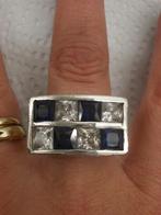 zilveren ring met blauw en witte stenen maat 19,5 nr.952