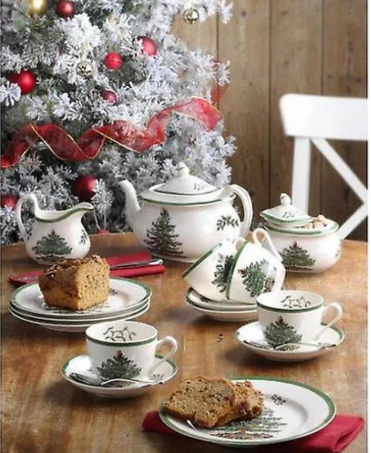 Spode Christmas Schaaltjes Ontbijtbordjes, Kop Schotel kerst, Huis en Inrichting, Keuken | Servies, Gebruikt, Bord(en), Overige stijlen