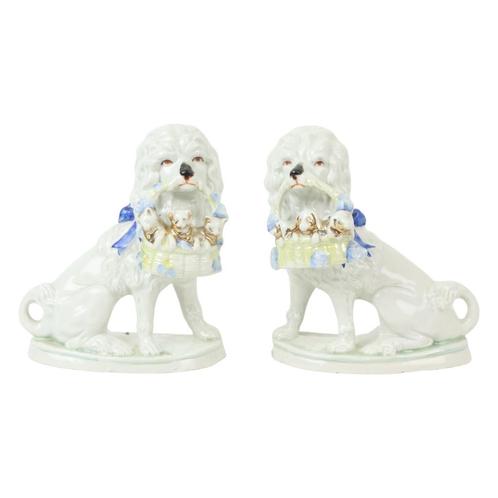 Koppel Honden Poedel Beelden Porselein 19de Eeuw Jugendstil, Antiek en Kunst, Antiek | Porselein, Ophalen of Verzenden