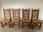 4 stuks eiken Brutalist stoelen met rieten zitting, Huis en Inrichting, Stoelen, Riet of Rotan, Vier, Brutalist  eiken vintage brocante