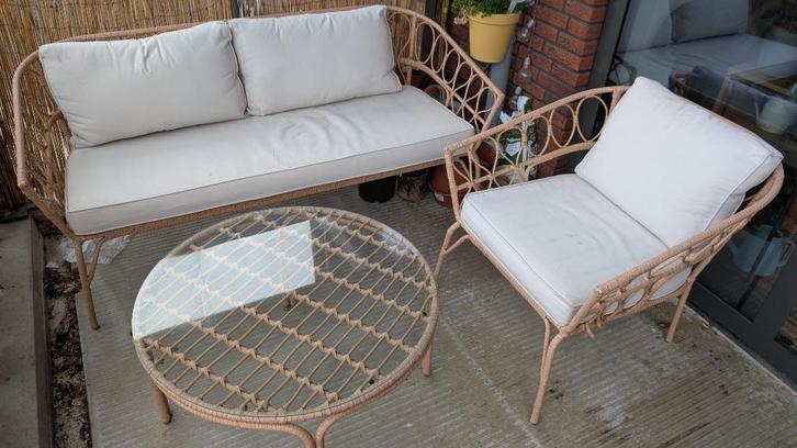 Loungeset | Tuinmeubels | Rotan | Tuinset Jennum 2x stoel, Tuin en Terras, Tuinsets en Loungesets, Gebruikt, Loungeset, Rotan