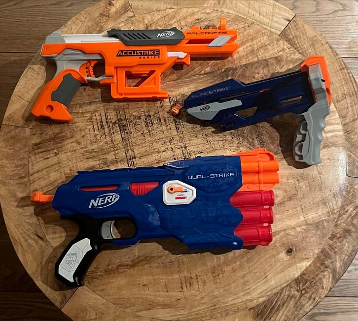 Nerf oa Elite Eaglepoint & Alpha Trooper + Accustrike Target, Kinderen en Baby's, Speelgoed | Buiten | Actiespeelgoed, Gebruikt