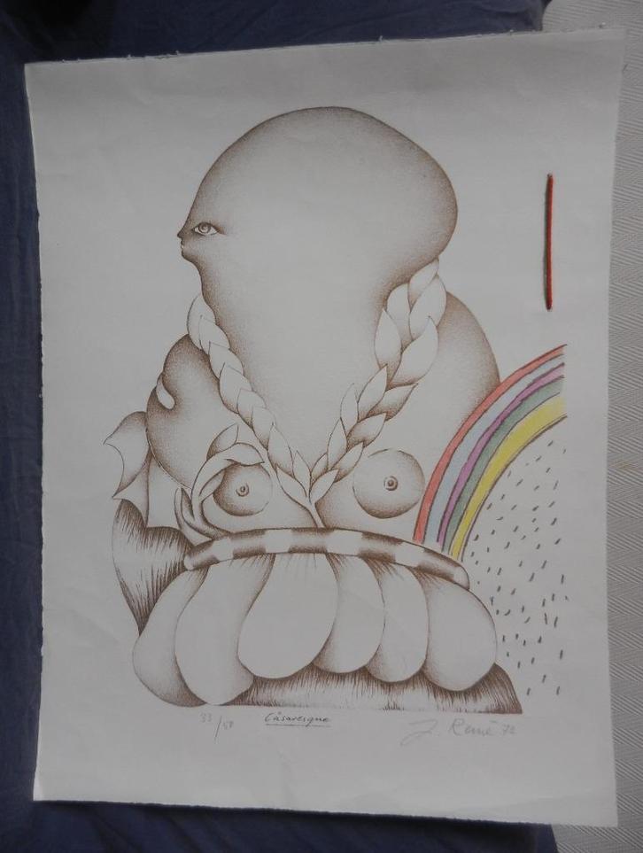 Grote kleurenlitho titel Cäsaresque Jorg Remé 1973 (geb 1941, Antiek en Kunst, Kunst | Litho's en Zeefdrukken, Ophalen of Verzenden