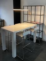Mooie IKEA bartafel met 4 barkrukken wit houten zitting, Ophalen, Gebruikt, Met voetsteun, 90 cm of meer